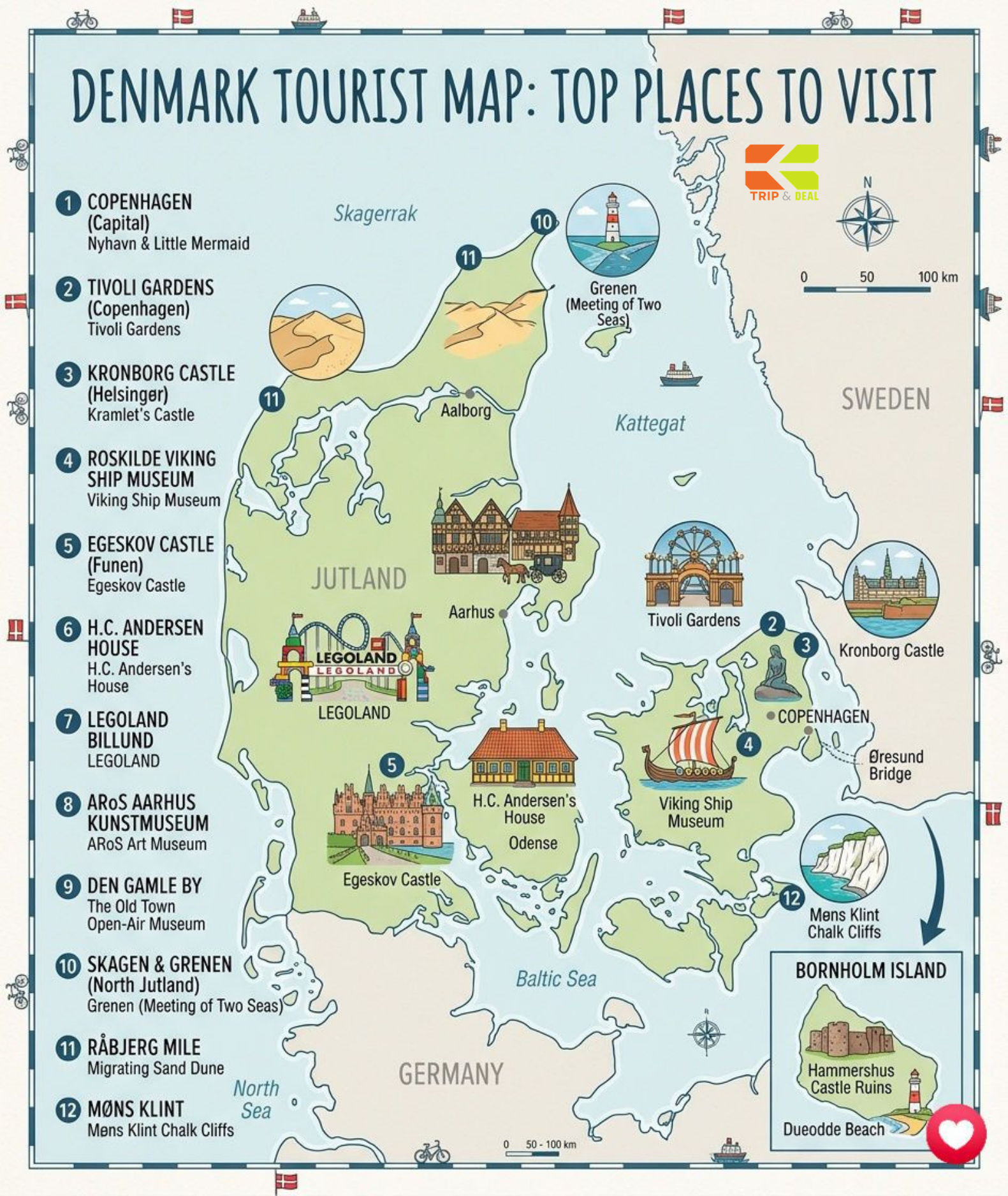Denmark Travel Guide: Copenhagen & the Coast Denmark tourist map top places to visit