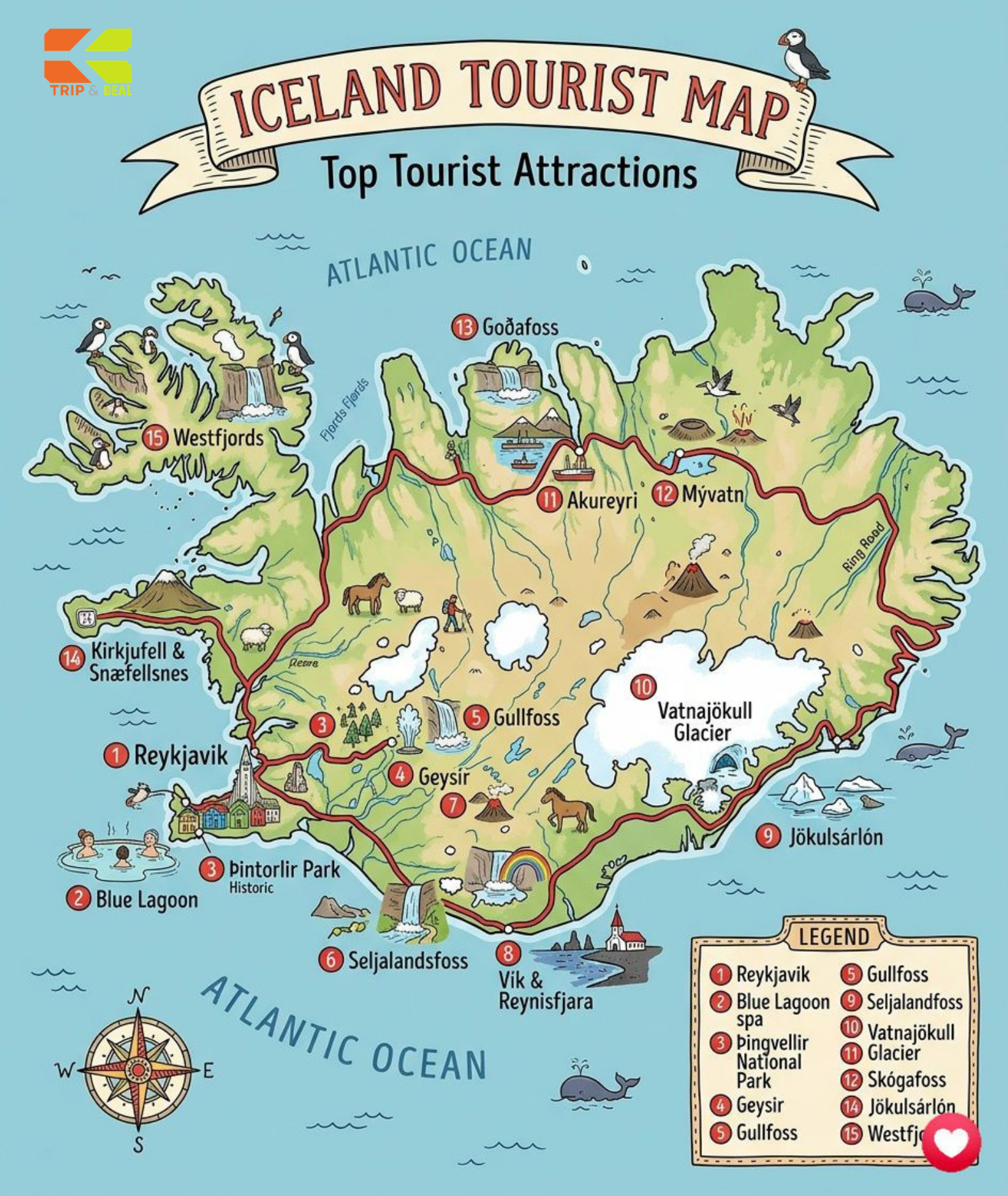 Iceland tourist map top attractions