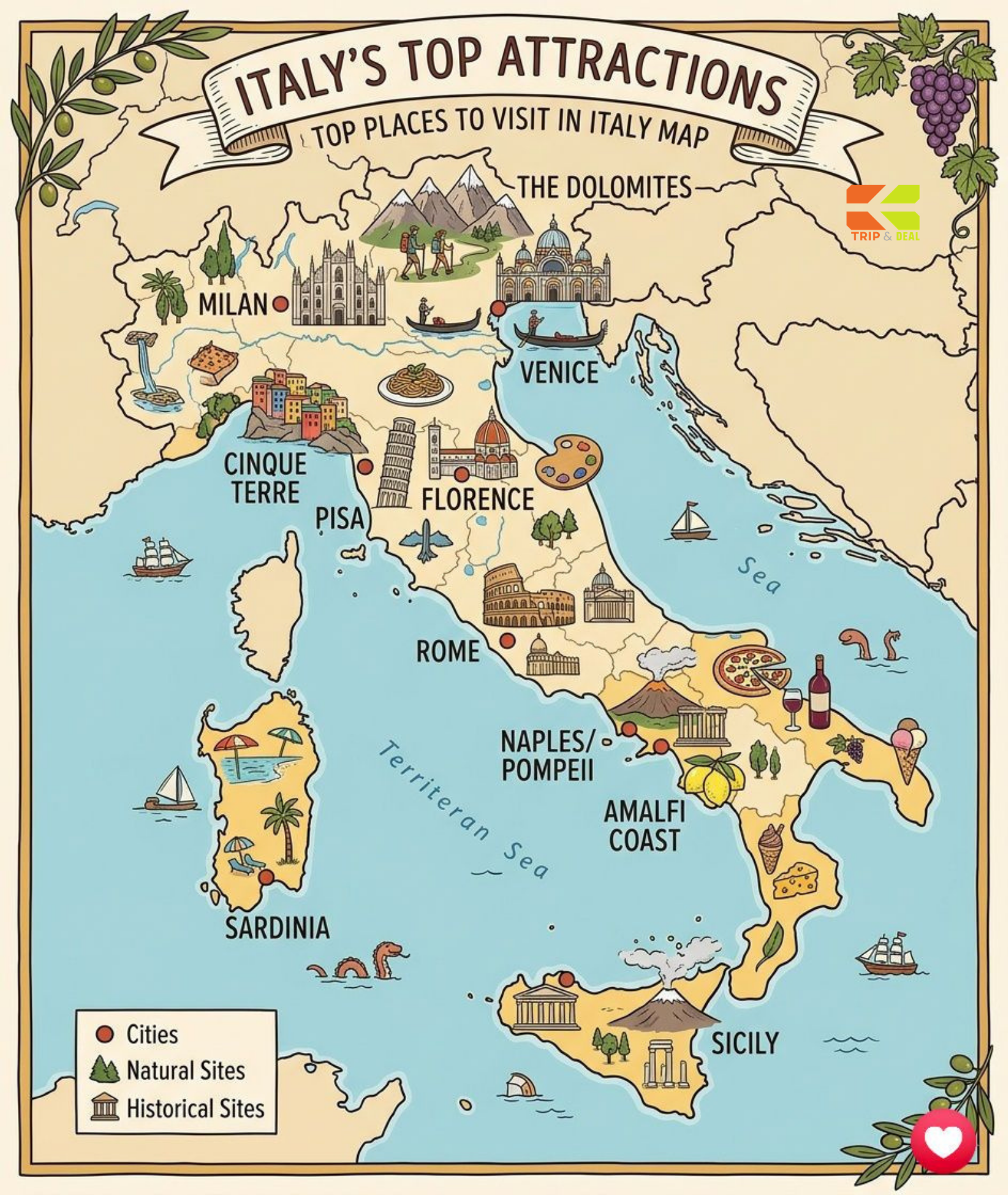 Italy Travel Guide: Rome, Venice & the Coast Italy tourist map top attractions