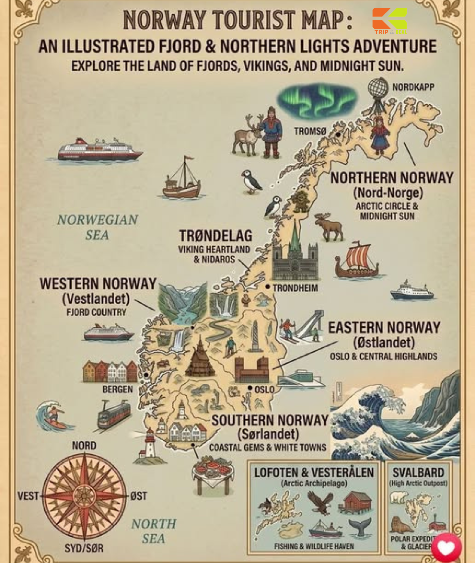 Norway tourist map regions
