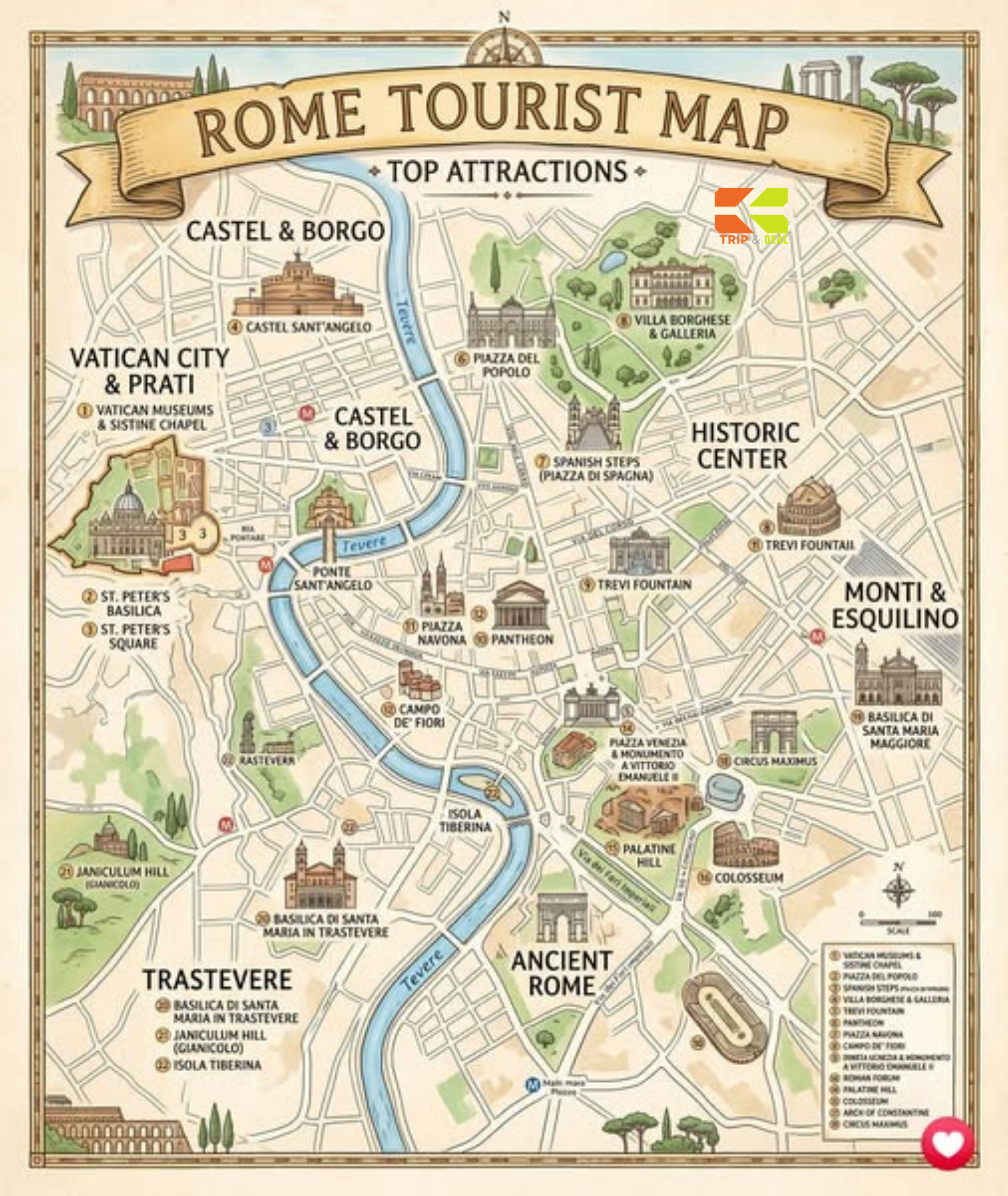 Rome Travel Guide: Ancient History & Neighbourhoods Rome tourist map top attractions