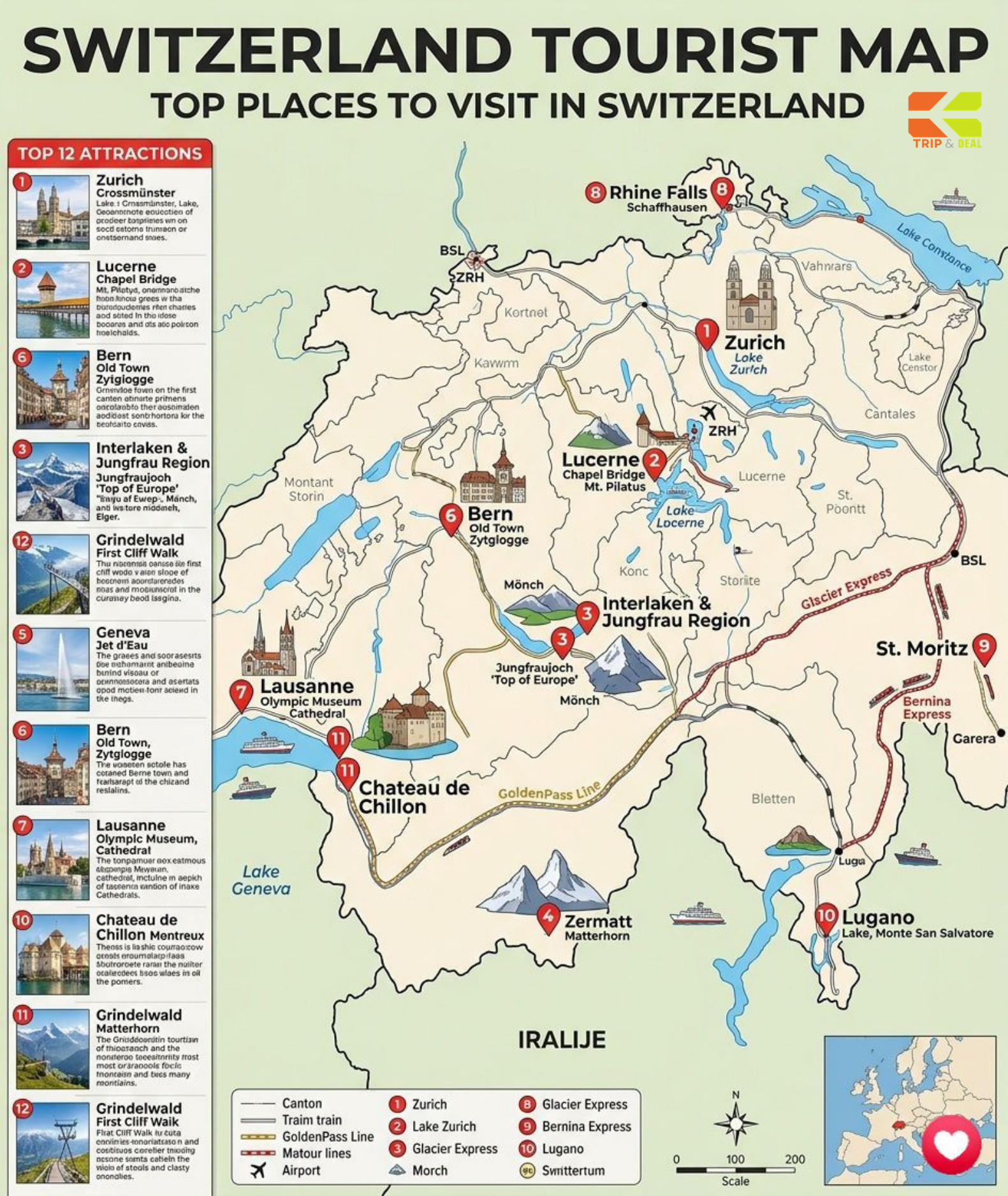 Switzerland Travel Guide: Alps, Lakes & Train Journeys Switzerland tourist map top attractions
